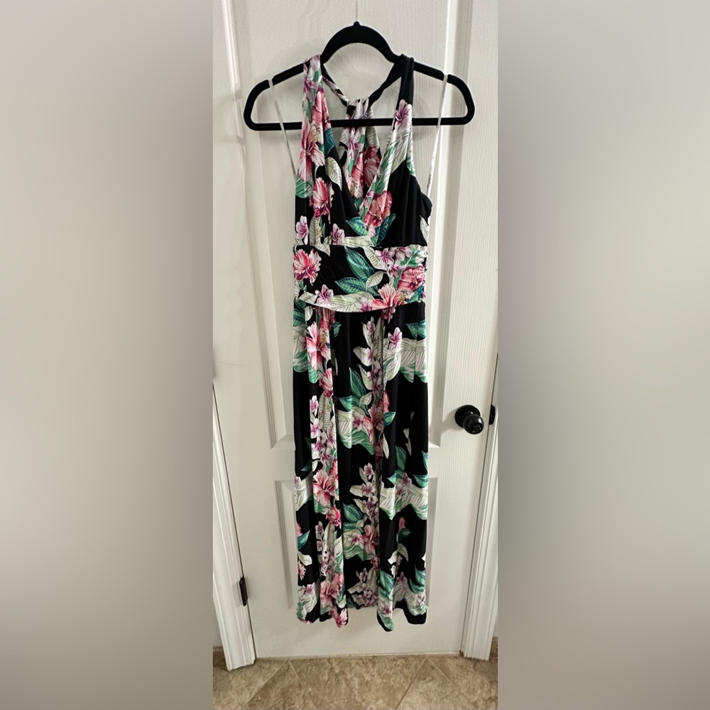 Tommy Bahama Black Green Pink Tropical Floral Maxi Dress - Size Small